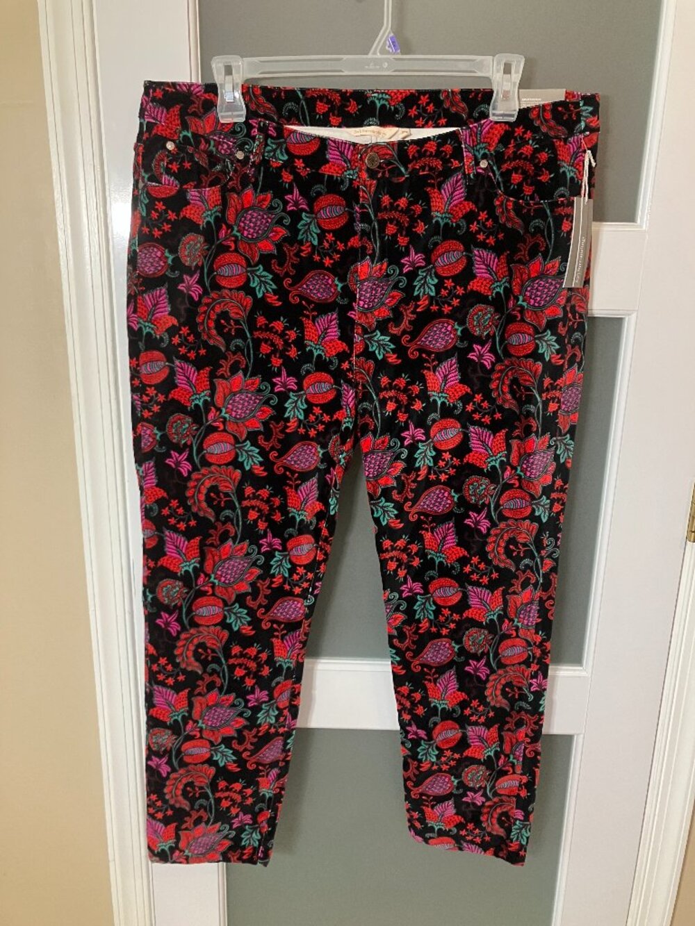 Soft Surroundings Velvet Skinny Ankle Pants Floral Plum Perfect - 20W NWT!
